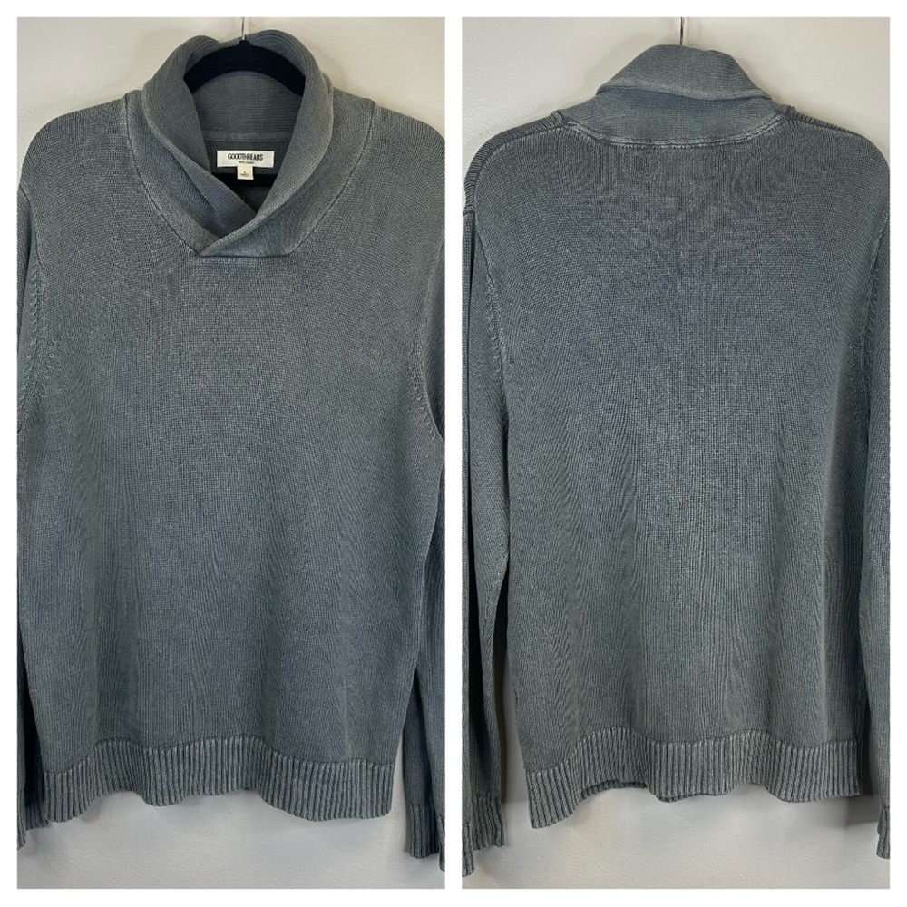 Goodthreads L Mens Light Gray Cowl Neck Sweater 100% Cotton Classic Preppy